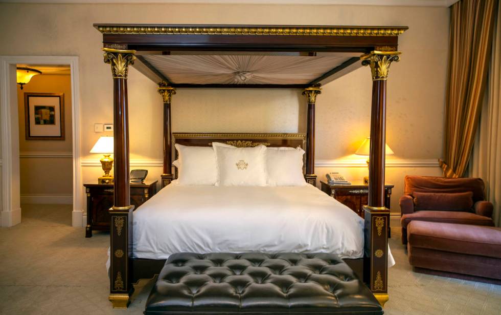 A bedroom within one of the Palazzo Suites may be updated, shown during a tour of the Rio with ...
