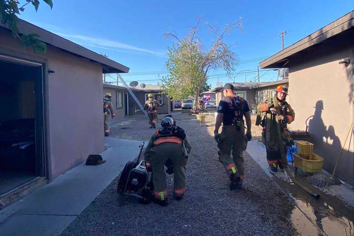 A fire in an east Las Vegas apartment complex prompted evacuations and a fire rescue early Tues ...