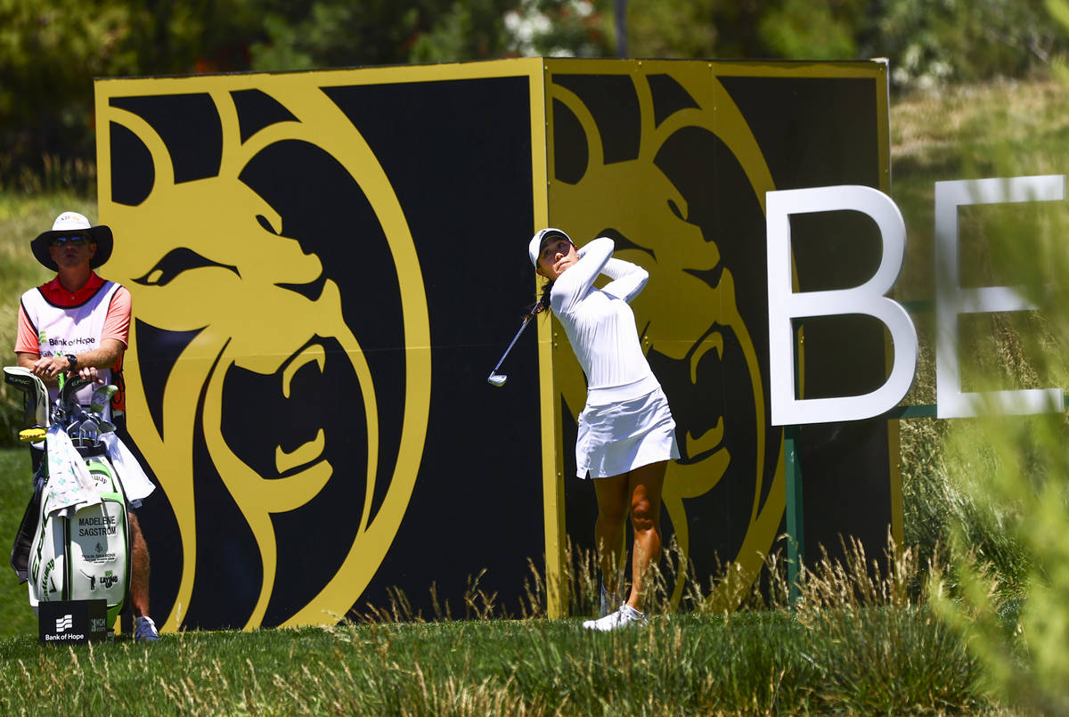 Danielle Kang tees off at the 13th hole during the second round of the Bank of Hope LPGA Match ...