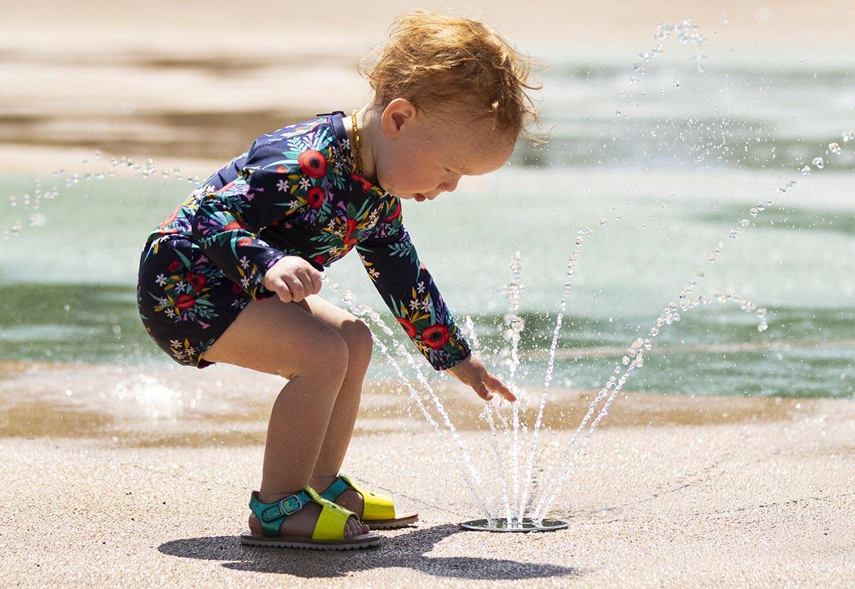 Mabel Peters, 18 months, plays at Paseo Vista Park, on Wednesday, June 2, 2021, in Henderson. T ...