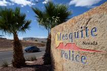 A vehicle passes the Mesquite Police Department on Wednesday, June 2, 2021, in Mesquite. (Ellen ...