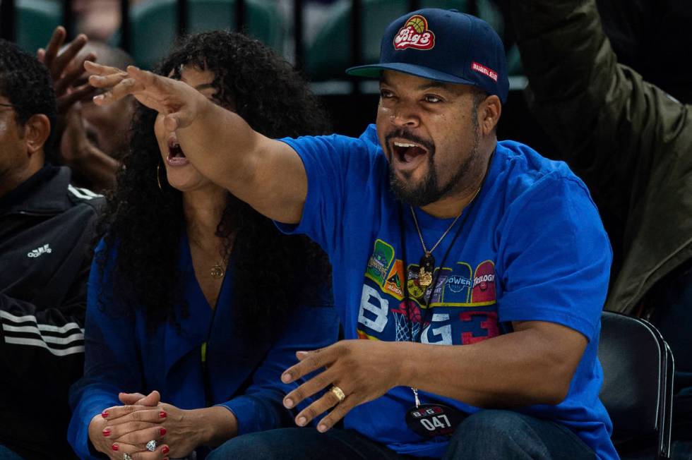 INDIANAPOLIS: Ice Cube reacts to a score during the Big3 basketball game between the Killer 3's ...