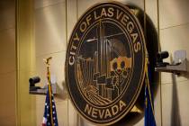 The City of Las Vegas seal is seen during a Las Vegas City Council meeting in Las Vegas on Wedn ...