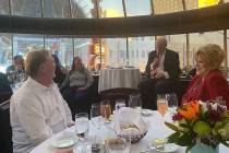 Raiders owner Mark Davis is shown with Las Vegas Mayor Carolyn Goodman and ex-Mayor Oscar Goodm ...