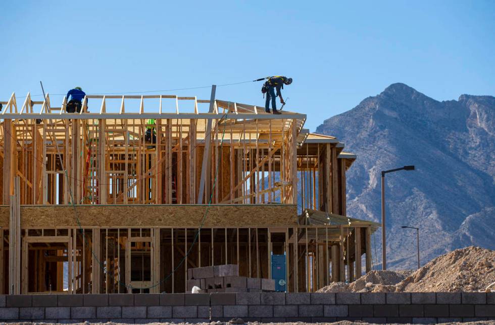 Construction continues on homes north of Far Hills Avenue in the Summerlin area of Las Vegas on ...
