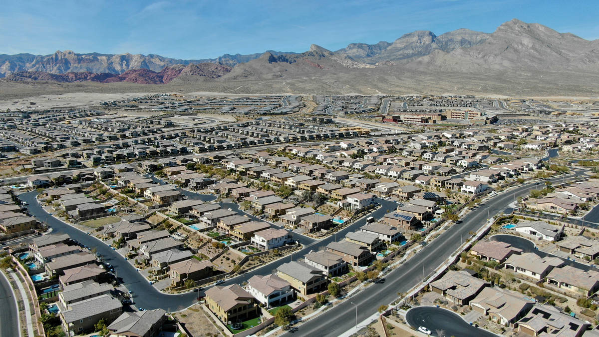 An aerial view of housing developments near Paseos Park in Summerlin on Tuesday, February 23, 2 ...