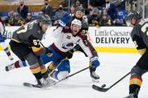 Vegas Golden Knights left wing Max Pacioretty (67) and Vegas Golden Knights defenseman Shea The ...