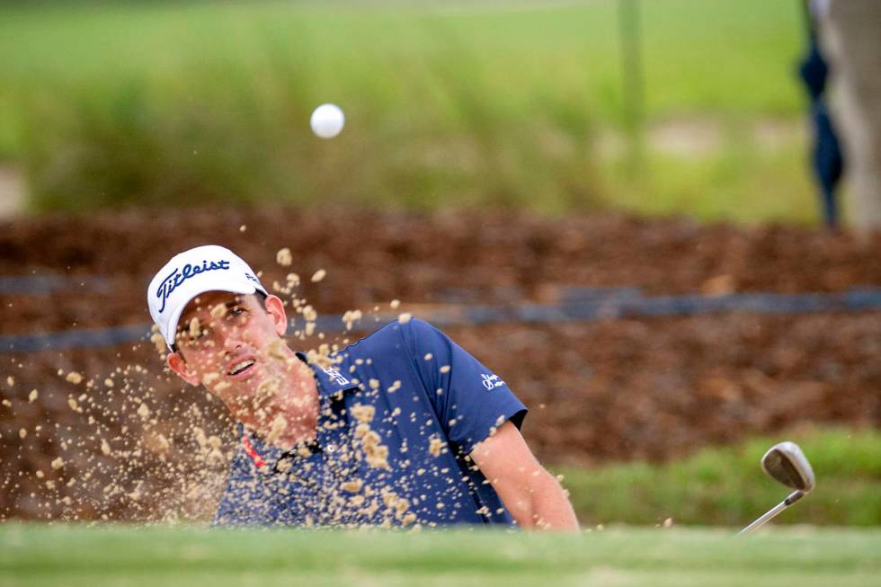 Chesson Hadley hits out of the bunker on the the second green during the final round of the Pal ...