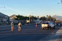 Las Vegas police were investigating a crash involving a vehicle versus pedestrian on Nellis Bou ...