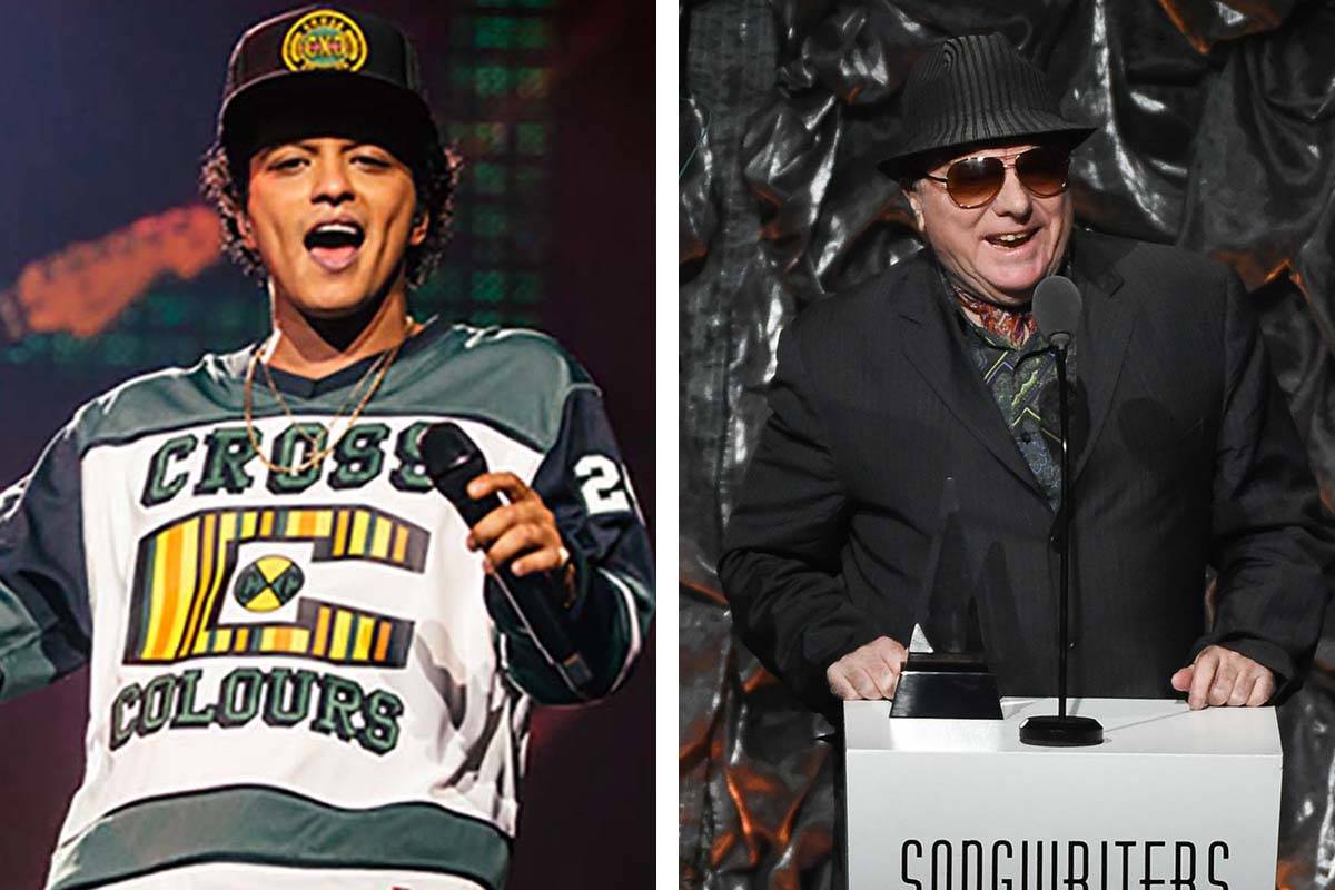 Bruno Mars, left, and Van Morrison have announced more shows in Las Vegas. (Inivision/AP)
