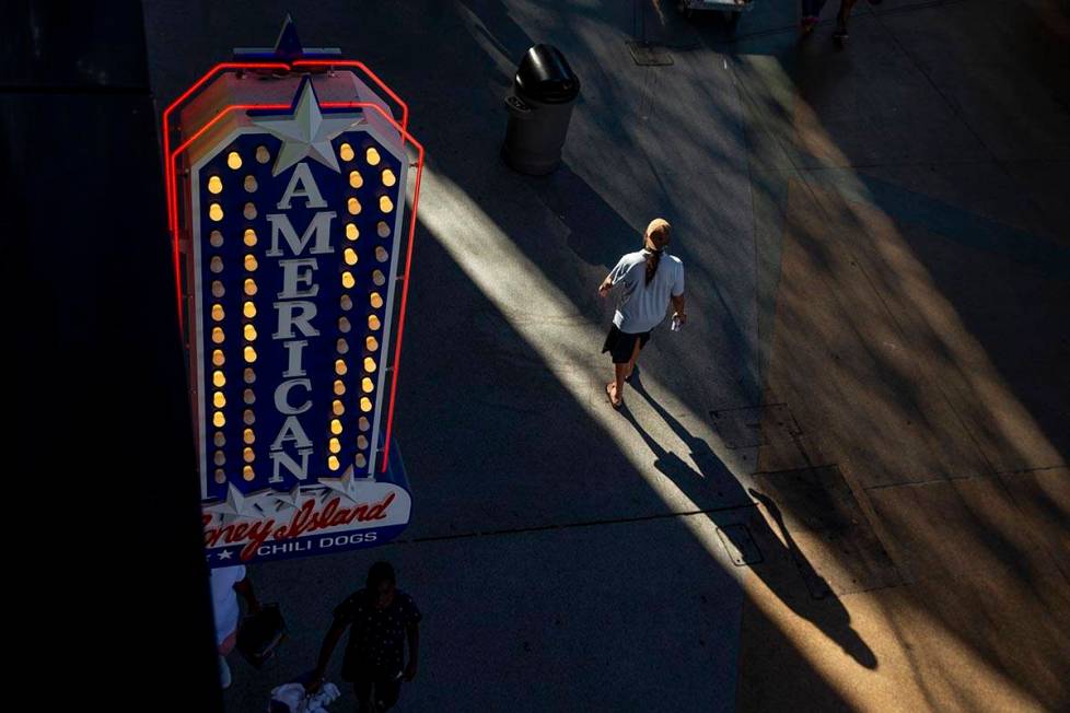 The late-day sun casts along shadow near the D Las Vegas at the Fremont Street Experience on Mo ...