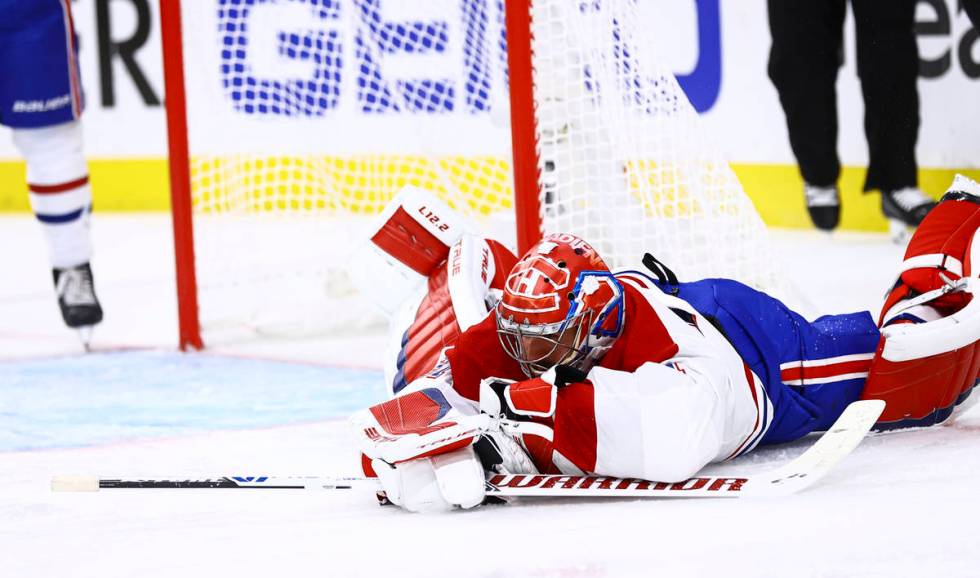 Montreal Canadiens goaltender Carey Price (31) stops the puck against the Golden Knights during ...