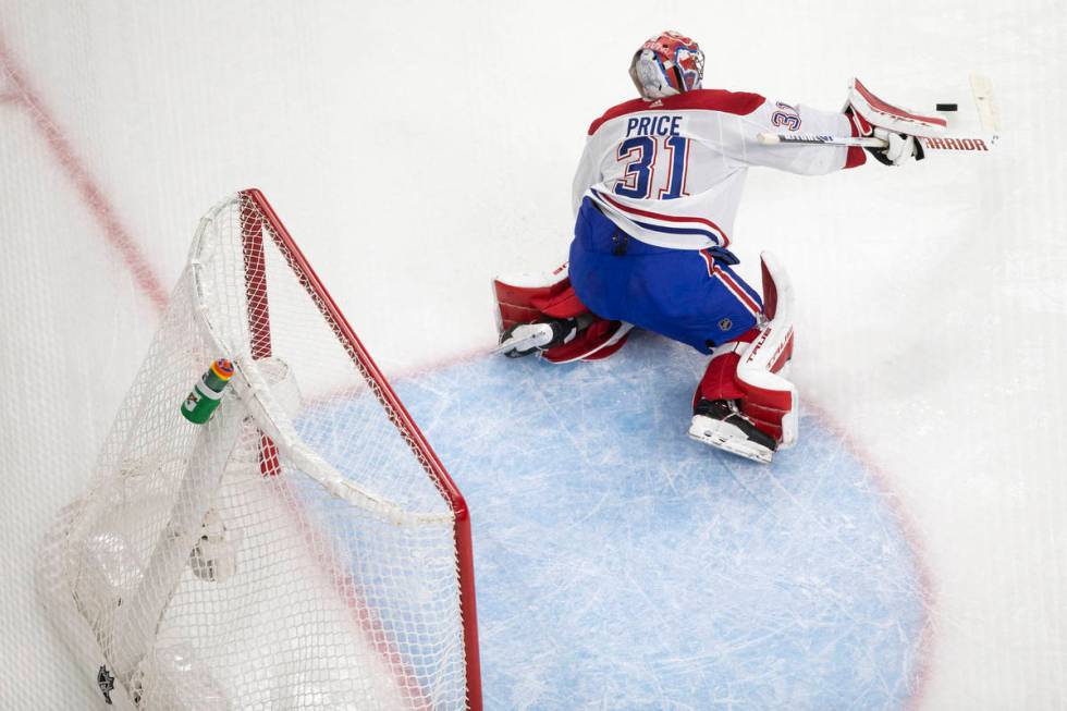 Canadiens goaltender Carey Price (31) blocks a Golden Knights shot during the first period of G ...