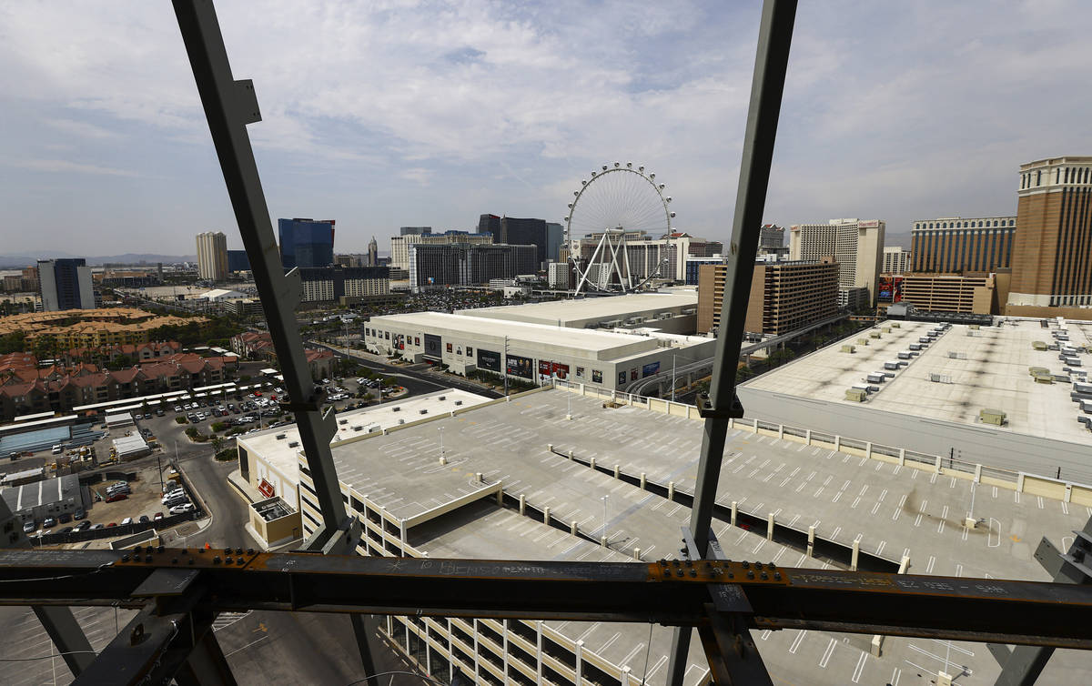 A view of the Las Vegas Strip as construction continues during a tour of the Madison Square Gar ...