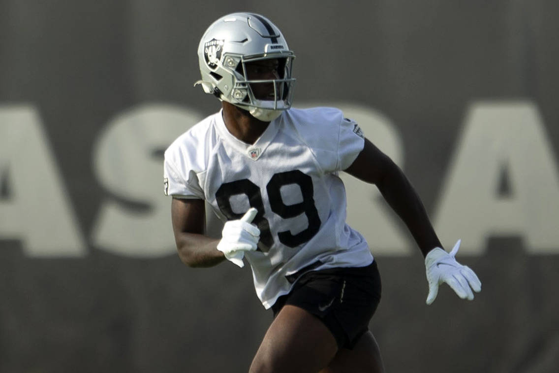 Raiders wide receiver Bryan Edwards (89) during an NFL football practice on Tuesday, June 15, 2 ...
