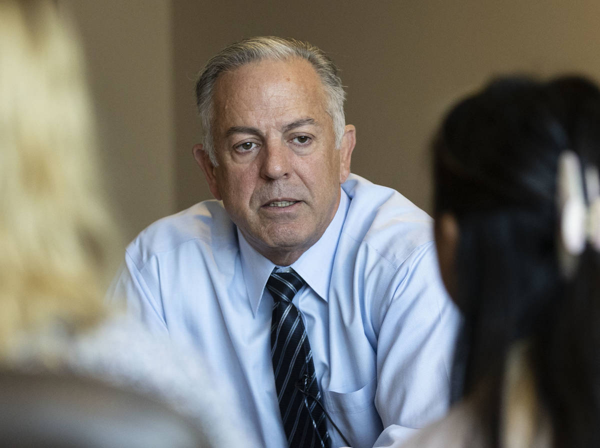 Clark County Sheriff Joe Lombardo speaks during an interview with the Review-Journal at the Las ...