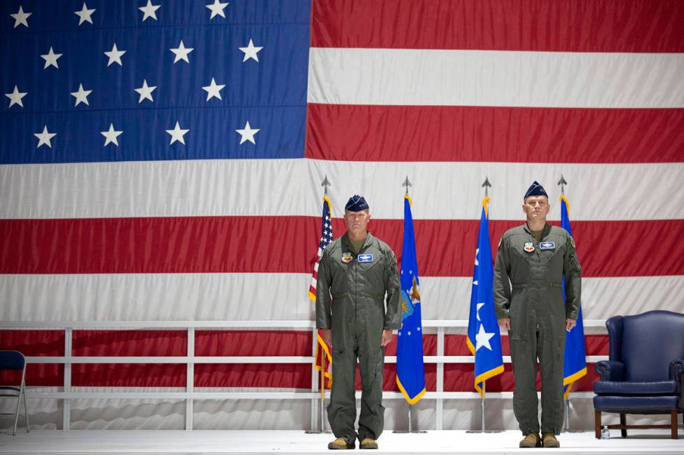 Gen. Mark Kelly and outgoing commander of the U.S. Air Force Warfare Center, Maj. Gen. Charles ...