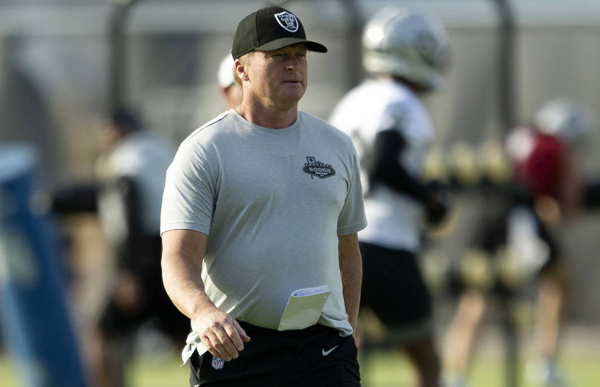 Raiders head coach Jon Gruden looks on during the teamÕs NFL football practice on Tuesday, ...