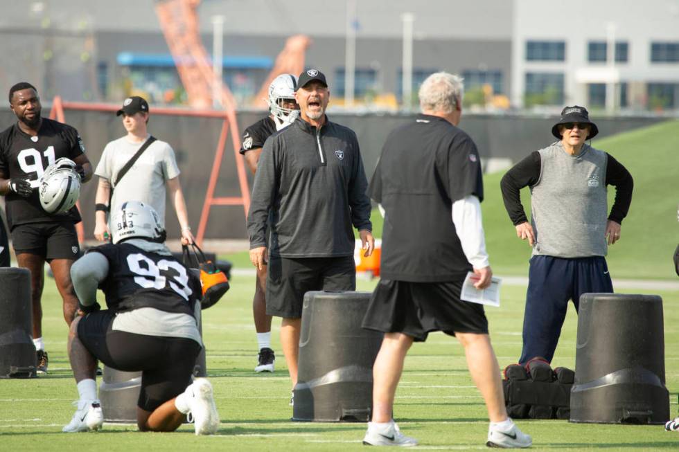 during their NFL football practice on Wednesday, June 16, 2021, at Raiders headquarters in Hend ...