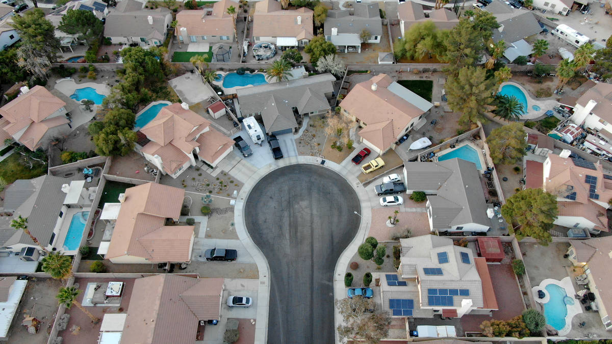 An aerial view of housing in Henderson, Nevada on Friday, March 5, 2021. (Michael Quine/Las Veg ...