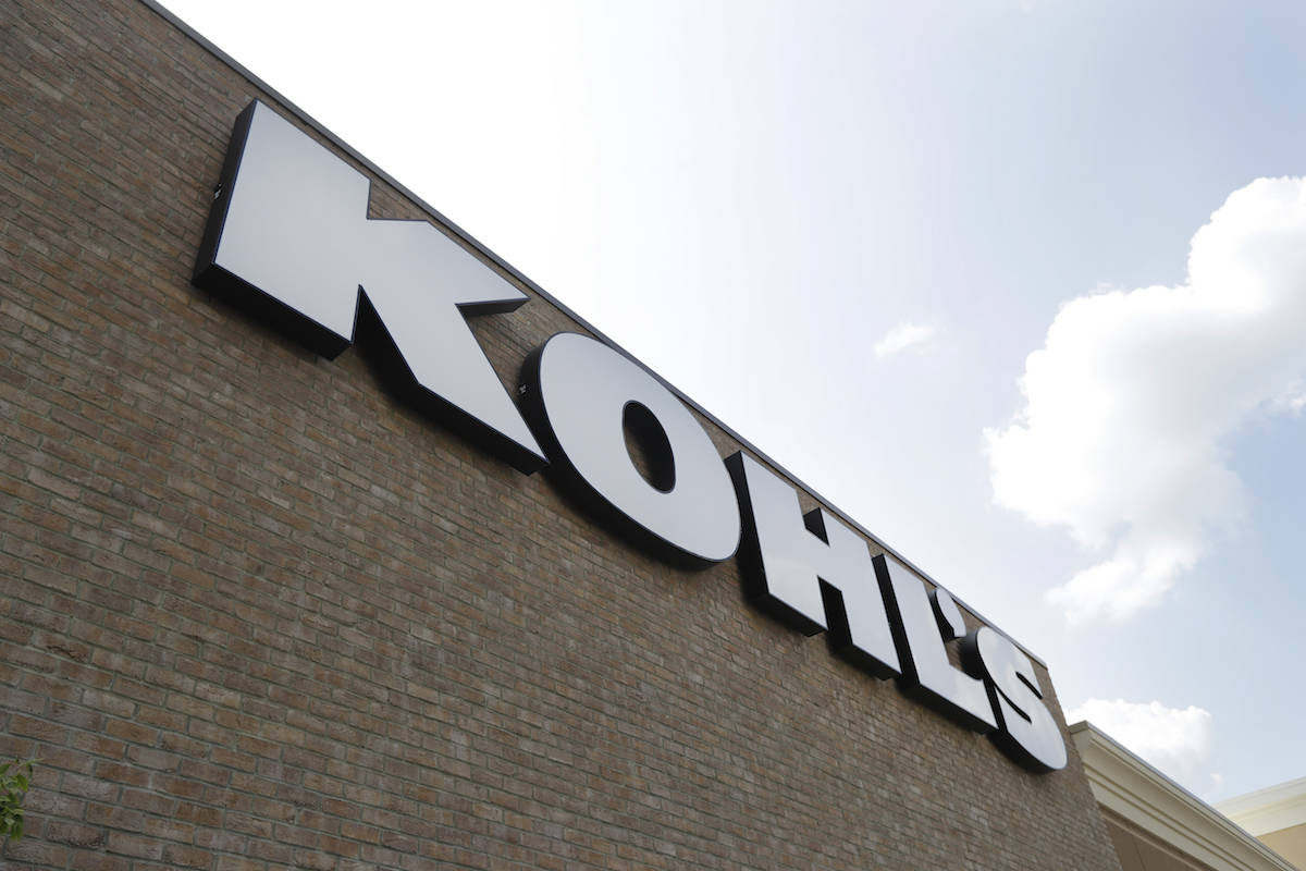 In this Aug. 28, 2018, fie photo, a Kohl's sign is shown in front of a Kohl's store in Concord, ...