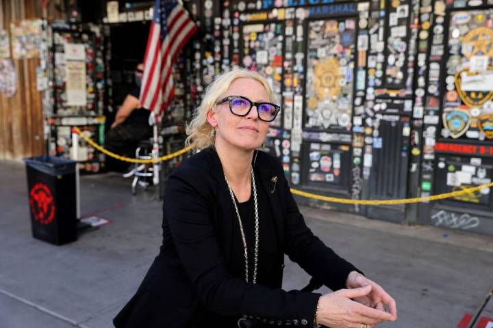 Michelle Dell, owner of Hogs & Heifers Saloon, at her bar on Third Street in downtown Las Vegas ...