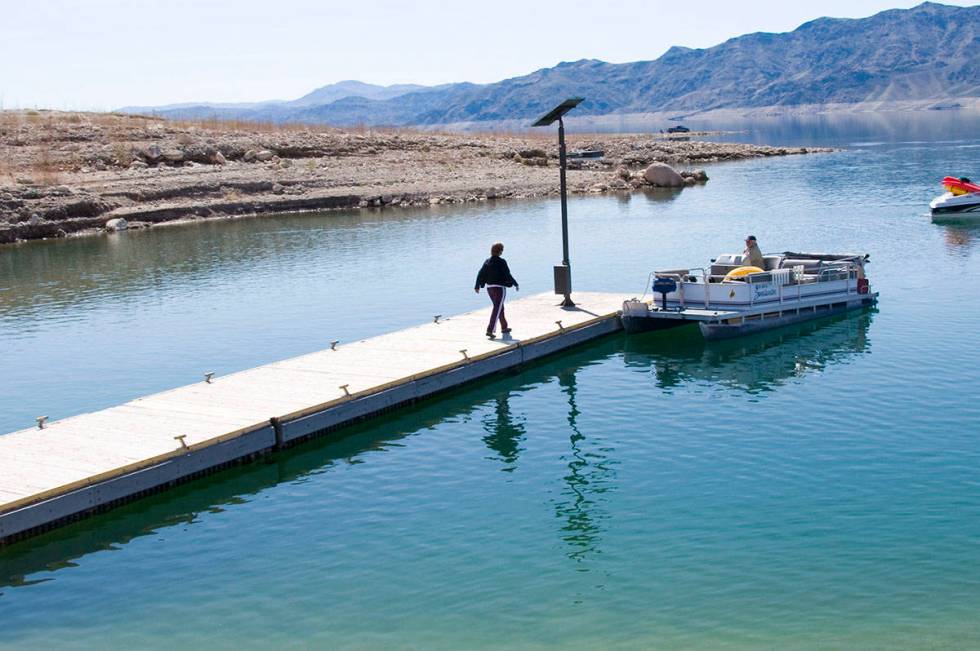The dock at South Cove boat launch ramp, near the eastern end of Lake Mead National Recreation ...