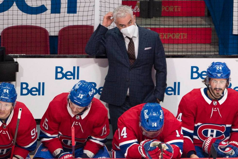 Montreal Canadiens head coach Dominique Ducharme scratches his head as he watches the final mom ...