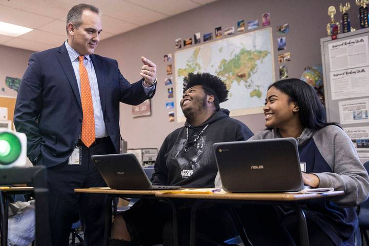 Clark County School District Superintendent Jesus F. Jara, left. Benjamin Hager Las Vegas Revie ...