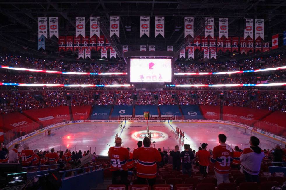 Fans stand for the national anthems prior to Game 3 of the NHL hockey Stanley Cup semifinal bet ...
