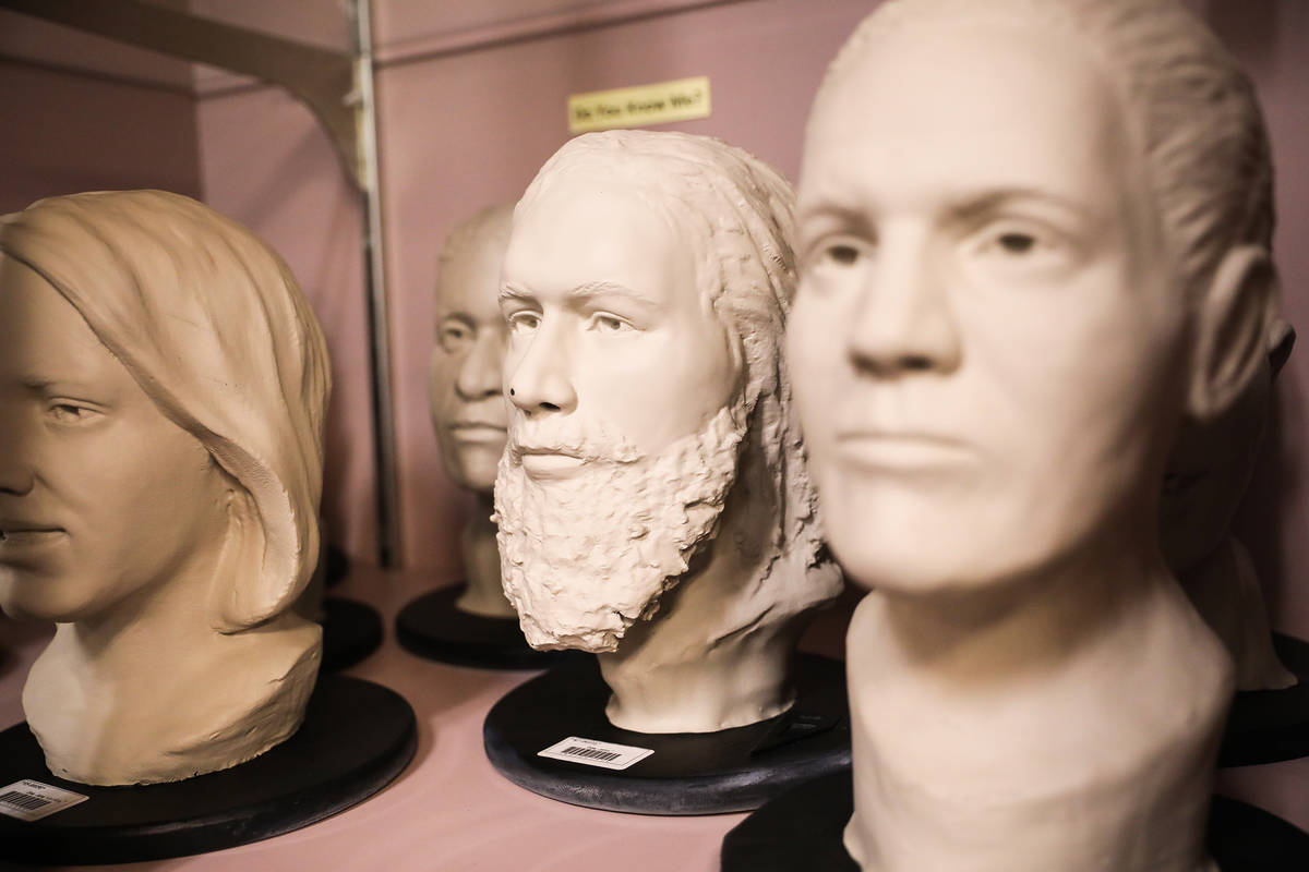 Modeled heads of unidentified, and some that have been identified, bodies at the Clark County C ...