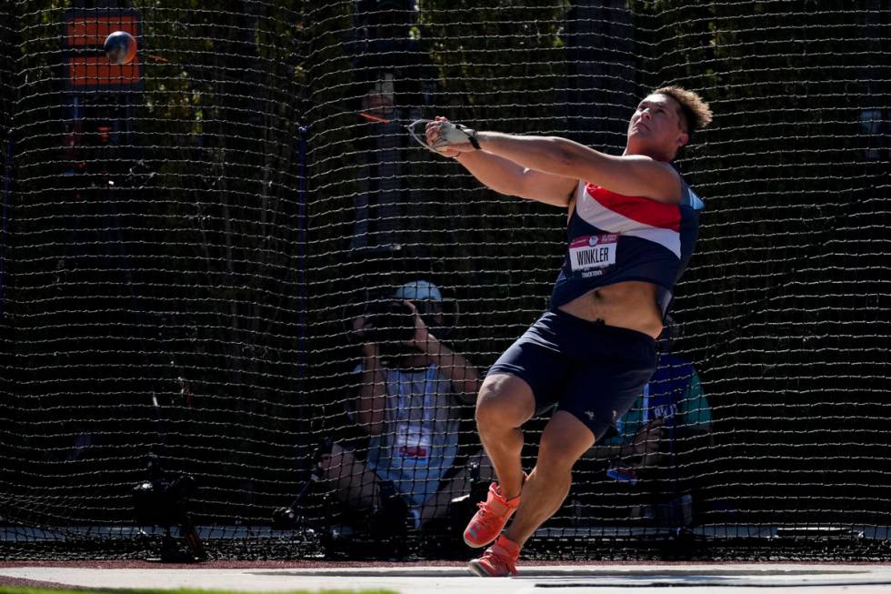 Rudy Winkler sets an American record during the finals of the men's hammer throw event at the U ...