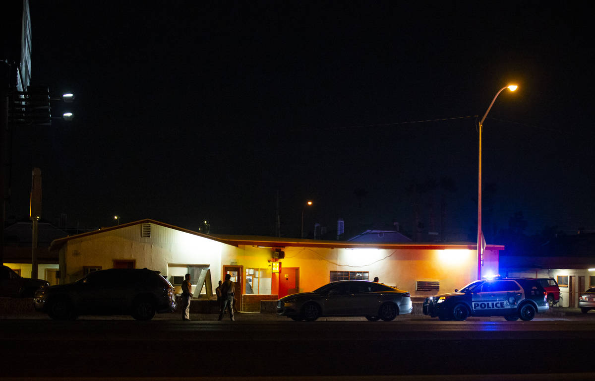 Las Vegas police investigate a homicide on Boulder Highway north of Russell Road in Las Vegas o ...