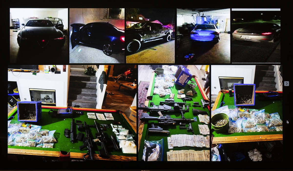 Photographs of stolen cars, weapons, drugs and cash that have been were seized during a vehicle ...