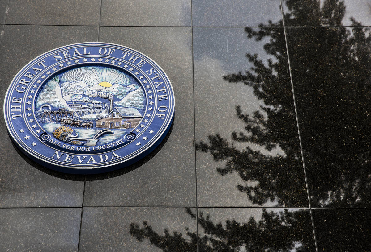 The Nevada State Seal on the north side of the Legislative Building on Thursday, Feb. 9, 2017, ...