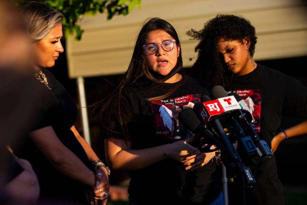 Kaly Palacio speaks during a news conference about the arrest and sentencing of Jose Rangel, wh ...