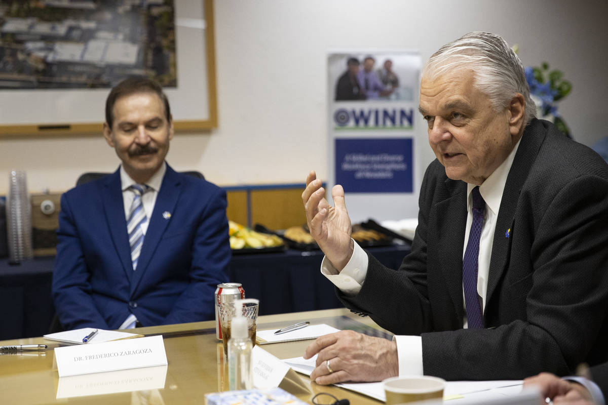 Nevada Gov. Steve Sisolak speaks during a round table discussion on the American Jobs Plan with ...