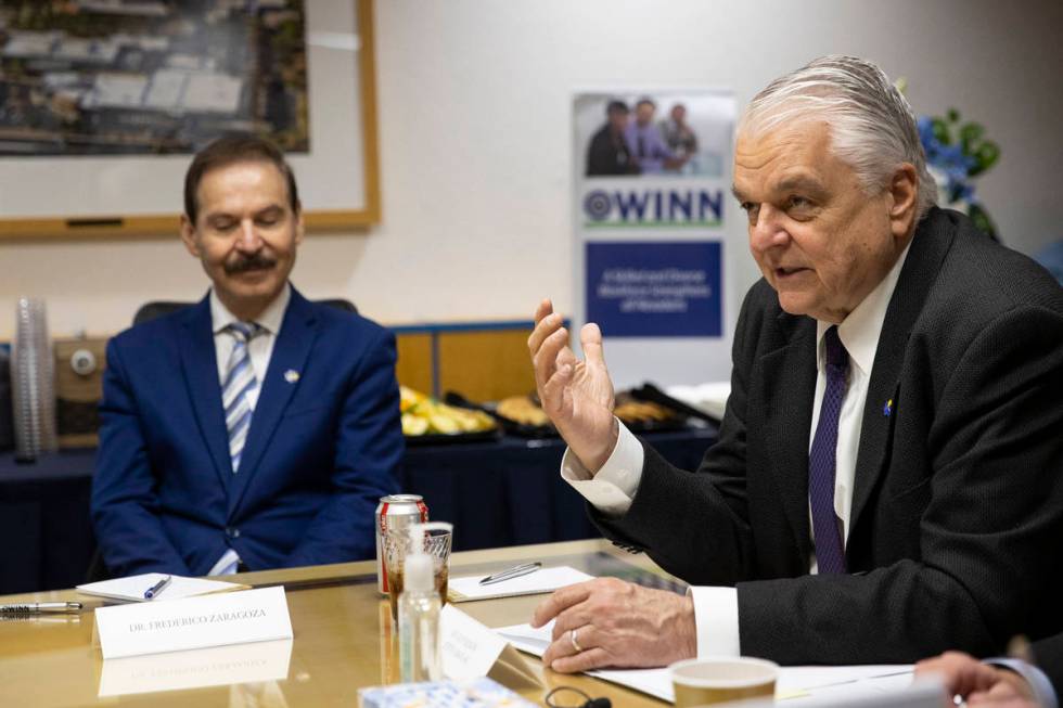 Nevada Gov. Steve Sisolak speaks during a round table discussion on the American Jobs Plan with ...