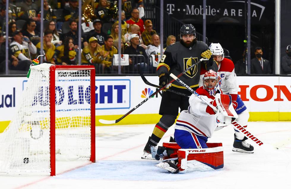 Golden Knights' Max Pacioretty, not pictured, scores a goal past Montreal Canadiens' goaltender ...