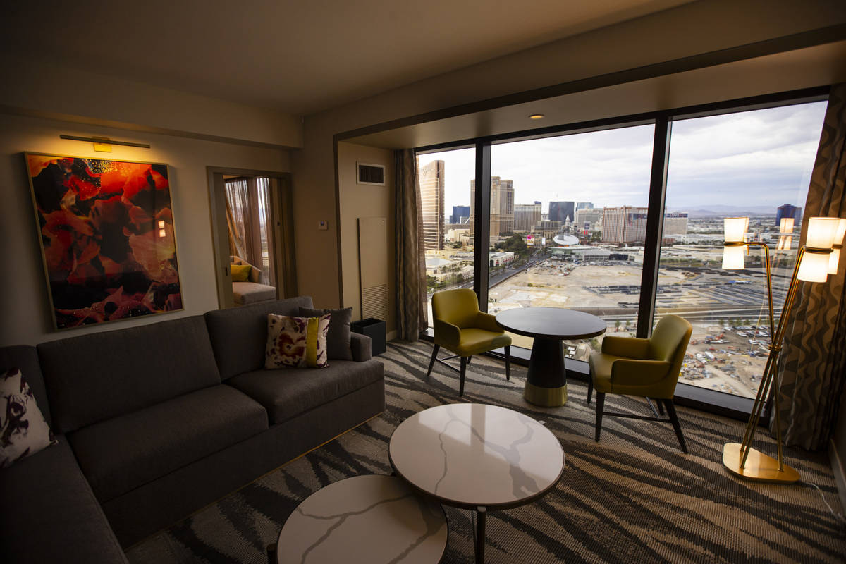 A Conrad suite is seen during a tour of Resorts World ahead of its opening in Las Vegas on Wedn ...