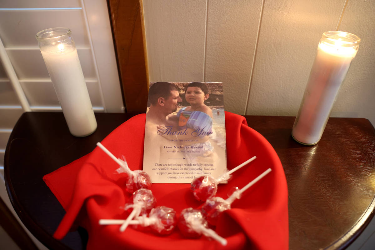 Lollipops in memory of Liam Husted during a funeral in Santa Clara, Calif. Friday, June 25, 202 ...
