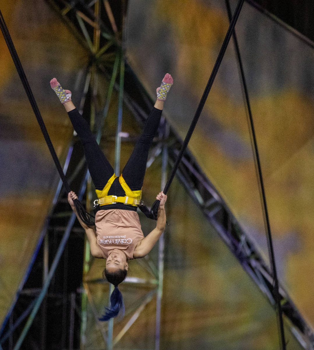 Acrobat Mai Chabira rehearses one of several acts in "Mystere," a Cirque du Soleil pr ...