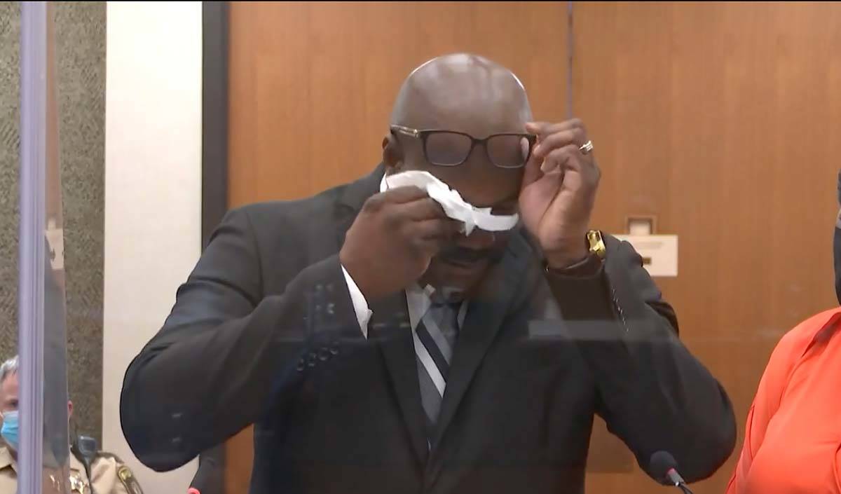 In this image taken from video, Philonise Floyd, brother of George Floyd, becomes emotional dur ...