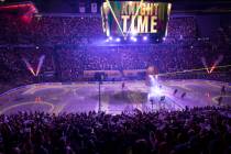The crowd goes wild for the Golden Knights as they take the ice before Game 5 of an NHL hockey ...