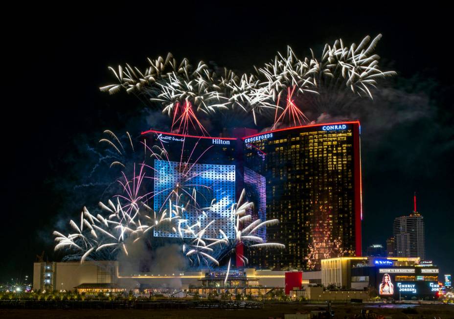 Resorts World Las Vegas grand opening fireworks show from Maggiano's Little Italy at the Fashio ...