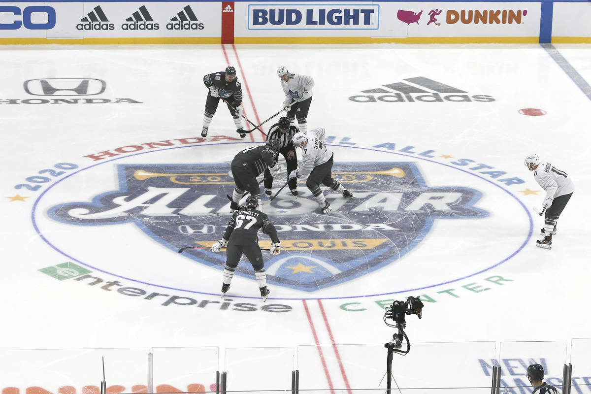 The puck is dropped for the NHL hockey All Star final game between the Atlantic Division and th ...