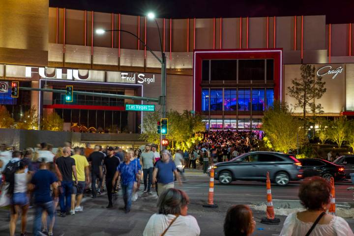 Pedestrians and auto traffic is heavy for the Resorts World Las Vegas grand opening along the S ...