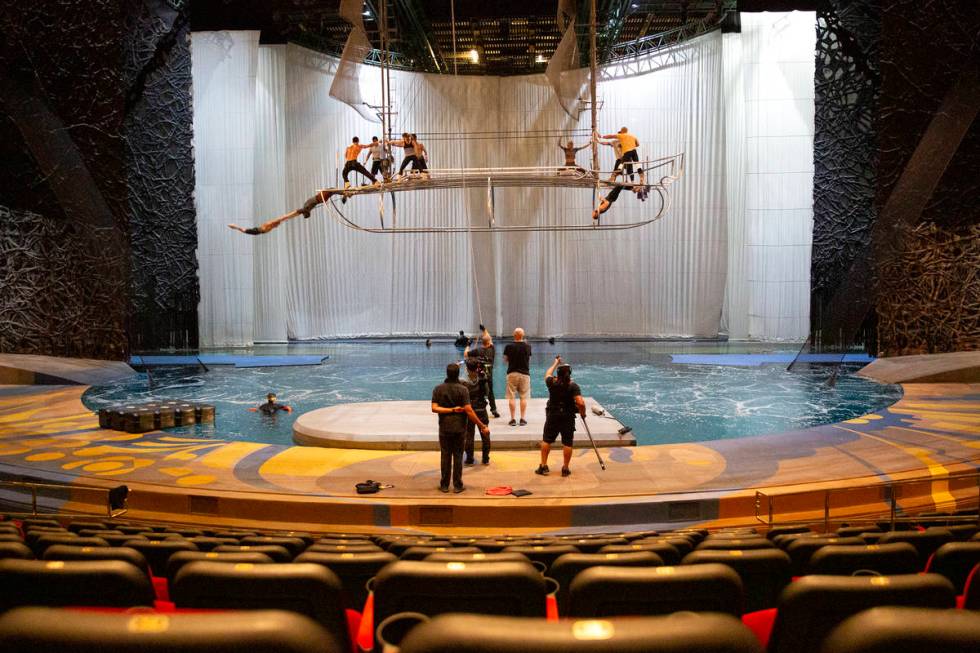 A rehearsal for "O" in O Theatre Showroom at Bellagio on Wednesday, June 30, 2021, in ...