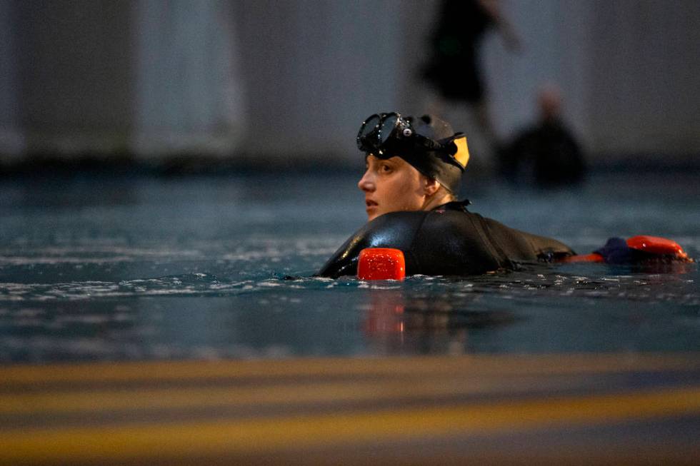 A diver participates in a rehearsal for "O" in O Theatre Showroom at Bellagio on Wedn ...