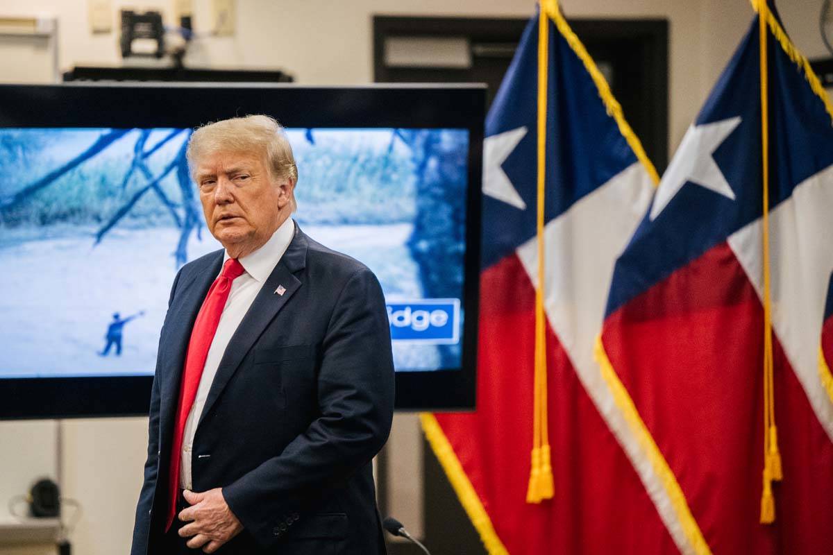 Former President Donald Trump arrives for a border security briefing to discuss further plans i ...